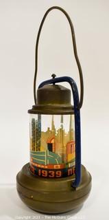 Vintage Art Deco 1939 New York World's Fair Brass Battery Lantern. Measures 8"T.