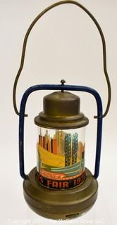 Vintage Art Deco 1939 New York World's Fair Brass Battery Lantern. Measures 8"T.