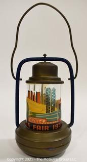 Vintage Art Deco 1939 New York World's Fair Brass Battery Lantern. Measures 8"T.