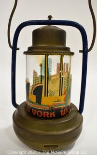 Vintage Art Deco 1939 New York World's Fair Brass Battery Lantern. Measures 8"T.