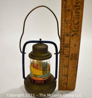 Vintage Art Deco 1939 New York World's Fair Brass Battery Lantern. Measures 8"T.