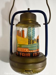 Vintage Art Deco 1939 New York World's Fair Brass Battery Lantern. Measures 8"T.