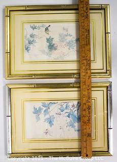 Two (2) Framed Under Glass Asian Prints with Gilt Bamboo Frames. 