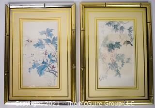 Two (2) Framed Under Glass Asian Prints with Gilt Bamboo Frames. 