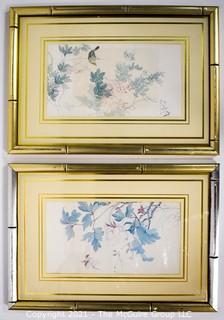 Two (2) Framed Under Glass Asian Prints with Gilt Bamboo Frames. 