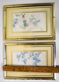 Two (2) Framed Under Glass Asian Prints with Gilt Bamboo Frames. 