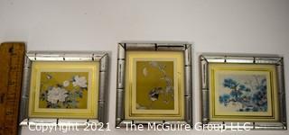 Three (3) Small Framed Under Glass Asian Prints.   Each measure 6" L x 5"W.