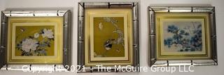 Three (3) Small Framed Under Glass Asian Prints.   Each measure 6" L x 5"W.