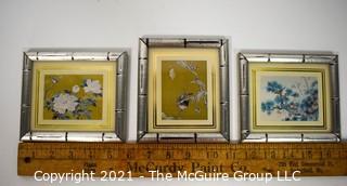 Three (3) Small Framed Under Glass Asian Prints.   Each measure 6" L x 5"W.