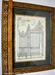 Gilt Framed Under Glass Trinity College Print of Gate.  Measures 32" x 26".