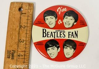 Vintage Authentic 1964 "I'm a Official Beatles Fan" Pin made by NEMS Enterprises LTD .  Measures 4" in diameter. 