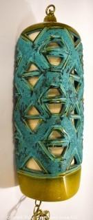 Mid Century Modern Blue & Green Art Pottery Pierced Hanging Swag Lamp.  Measures 24"T & 10"W