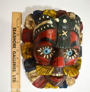 Hand Carved and Painted Tribal Mask with Glass Eyes, Ethnographic.  Measues 10" x 8"