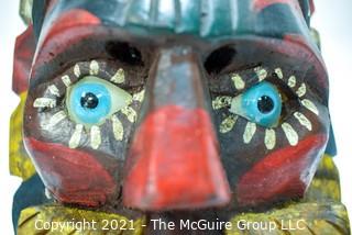 Hand Carved and Painted Tribal Mask with Glass Eyes, Ethnographic.  Measues 10" x 8"