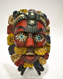 Hand Carved and Painted Tribal Mask with Glass Eyes, Ethnographic.  Measues 10" x 8"