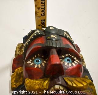 Hand Carved and Painted Tribal Mask with Glass Eyes, Ethnographic.  Measues 10" x 8"