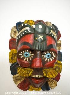 Hand Carved and Painted Tribal Mask with Glass Eyes, Ethnographic.  Measues 10" x 8"