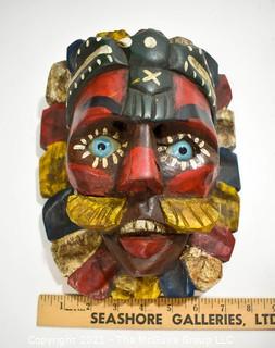 Hand Carved and Painted Tribal Mask with Glass Eyes, Ethnographic.  Measues 10" x 8"