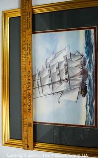 Framed Print of Large Sailing Ship, uncredited in Gold Frame; 22 x 17"