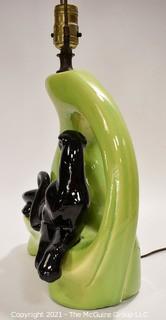 Mid Century Modern Pottery Chartreuse Green Black Panther TV Table Lamp.  Measures 23"T.