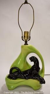 Mid Century Modern Pottery Chartreuse Green Black Panther TV Table Lamp.  Measures 23"T.