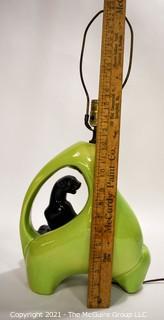 Mid Century Modern Pottery Chartreuse Green Black Panther TV Table Lamp.  Measures 23"T.