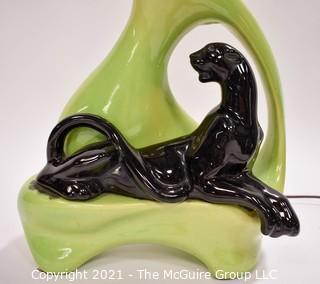 Mid Century Modern Pottery Chartreuse Green Black Panther TV Table Lamp.  Measures 23"T.