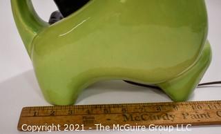 Mid Century Modern Pottery Chartreuse Green Black Panther TV Table Lamp.  Measures 23"T.