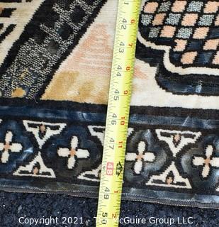 Vintage Silk Thread Machine Made Rug, made in Belgium; Middle Eastern Market Scene. Measures 180 x 49"