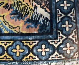 Vintage Silk Thread Machine Made Rug, made in Belgium; Middle Eastern Market Scene. Measures 180 x 49"