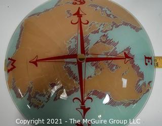 Vintage Dome Glass Shade for Ceiling Mount Lamp, Reverse Painted with Globe Map and Northern Compass Points. Measures 15"D.