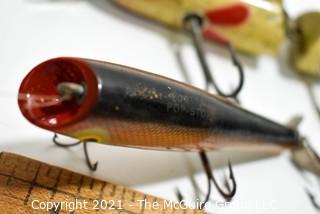 Vintage Lot of Two (2) Creek Chub Porter Pop-stop 5" AND Pixie Pike 9" Glass Eyed Fishing Lures. One Jointed. 