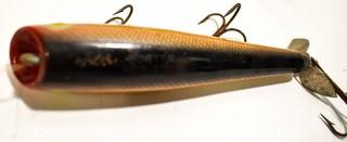 Vintage Lot of Two (2) Creek Chub Porter Pop-stop 5" AND Pixie Pike 9" Glass Eyed Fishing Lures. One Jointed. 