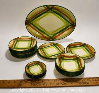 Set of Vintage Vernonware Tam O'Shanter Pattern Porcelain China Dishware From Vernon Kiln, California.  Inclues 21 Pieces.