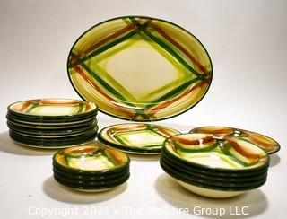 Set of Vintage Vernonware Tam O'Shanter Pattern Porcelain China Dishware From Vernon Kiln, California.  Inclues 21 Pieces.