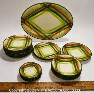 Set of Vintage Vernonware Tam O'Shanter Pattern Porcelain China Dishware From Vernon Kiln, California.  Inclues 21 Pieces.