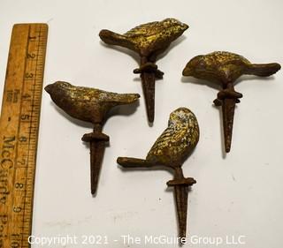 Set of Four (4) Cast Iron Garden Hose Guide Spikes, Birds.