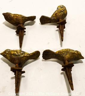 Set of Four (4) Cast Iron Garden Hose Guide Spikes, Birds.