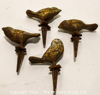 Set of Four (4) Cast Iron Garden Hose Guide Spikes, Birds.