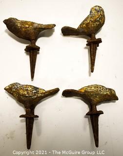 Set of Four (4) Cast Iron Garden Hose Guide Spikes, Birds.