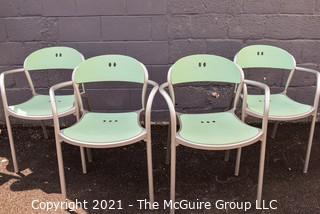 Set of Four (4) Mid Century MCM Thonet "Pamplona" Modern Arm Chairs with Blue Seats and Backs and Aluminum Sides.  