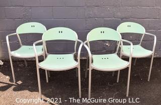 Set of Four (4) Mid Century MCM Thonet "Pamplona" Modern Arm Chairs with Blue Seats and Backs and Aluminum Sides.  