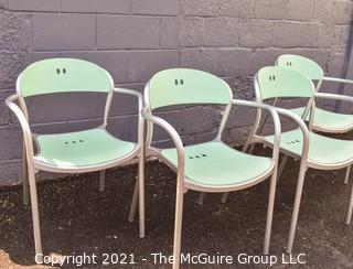 Set of Four (4) Mid Century MCM Thonet "Pamplona" Modern Arm Chairs with Blue Seats and Backs and Aluminum Sides.  