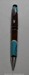 Artisan Crafted Gold Plated Hawaiian Koa Wood with Turquoise Ball Point Writing Pen, New in Box.