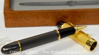 Silver and Gold Toned Writing Pen in Wood Box  