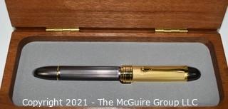 Silver and Gold Toned Writing Pen in Wood Box  