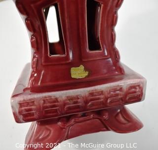 Vintage Royal Haeger Art Pottery Red Japanese Pagoda Table Lamp with Finial.  Chip to Finial Top.  Measures 26" tall with shade harp.