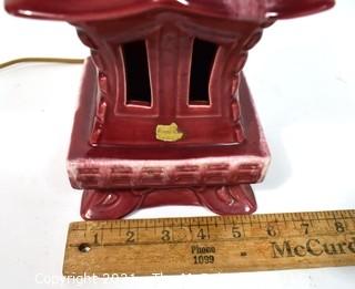 Vintage Royal Haeger Art Pottery Red Japanese Pagoda Table Lamp with Finial.  Chip to Finial Top.  Measures 26" tall with shade harp.