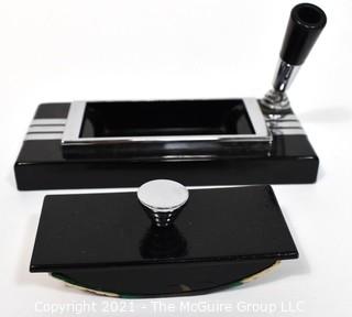 Art Deco Chrome and Bakelite Desk Set Pen Holder with Rocking Blotter and Original Box. 