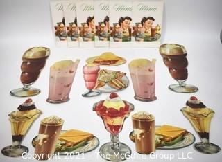 Collection of Vintage Diner Menus and Food Decorations.  New & Unused. 